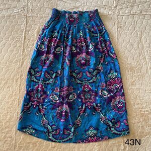 Vintage 80s Anna G. Paisley Floral Boho‎ Coquette Midi Skirt Size 7/8
